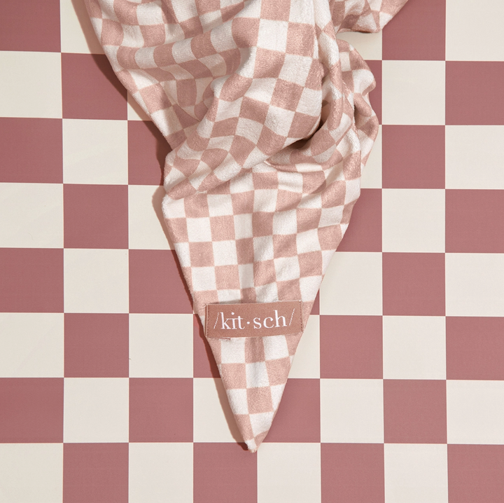 Extra Large Quick Dry Hair Towel Wrap, Terracotta Checker