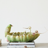 Decorative Leaf Shaped Bowl w/ Bird