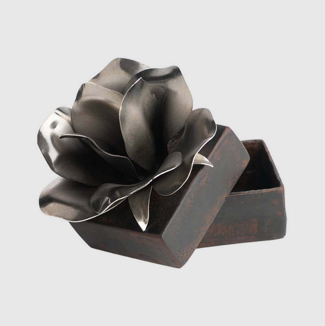 Rose Box w/ Forged Rose Atop, Nickle