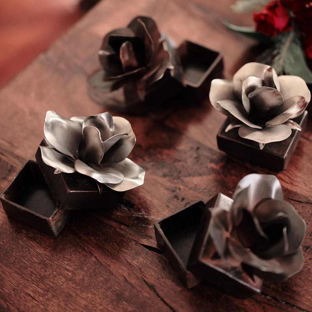 Rose Box w/ Forged Rose Atop, Nickle