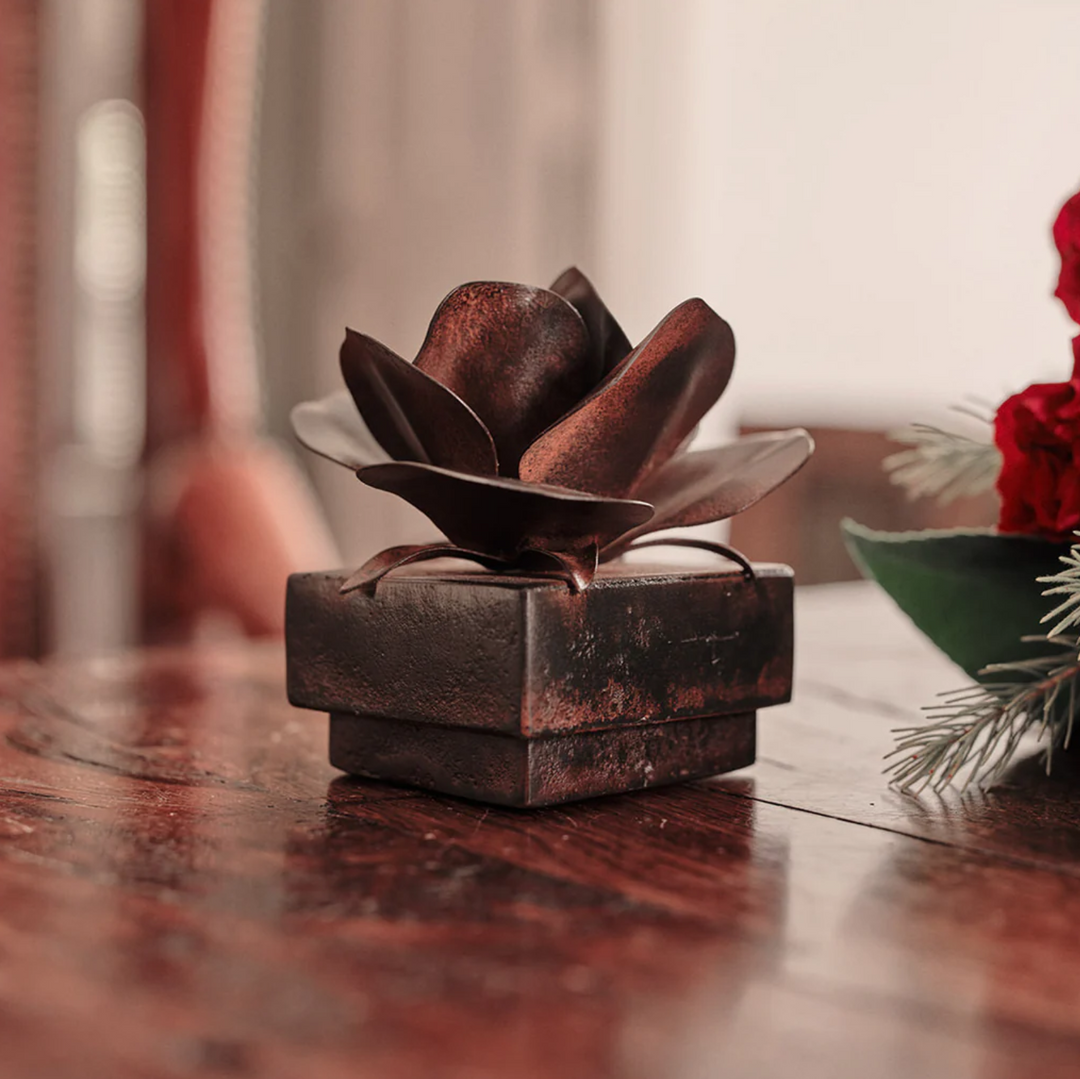Rose Box w/ Forged Rose Atop, Iron