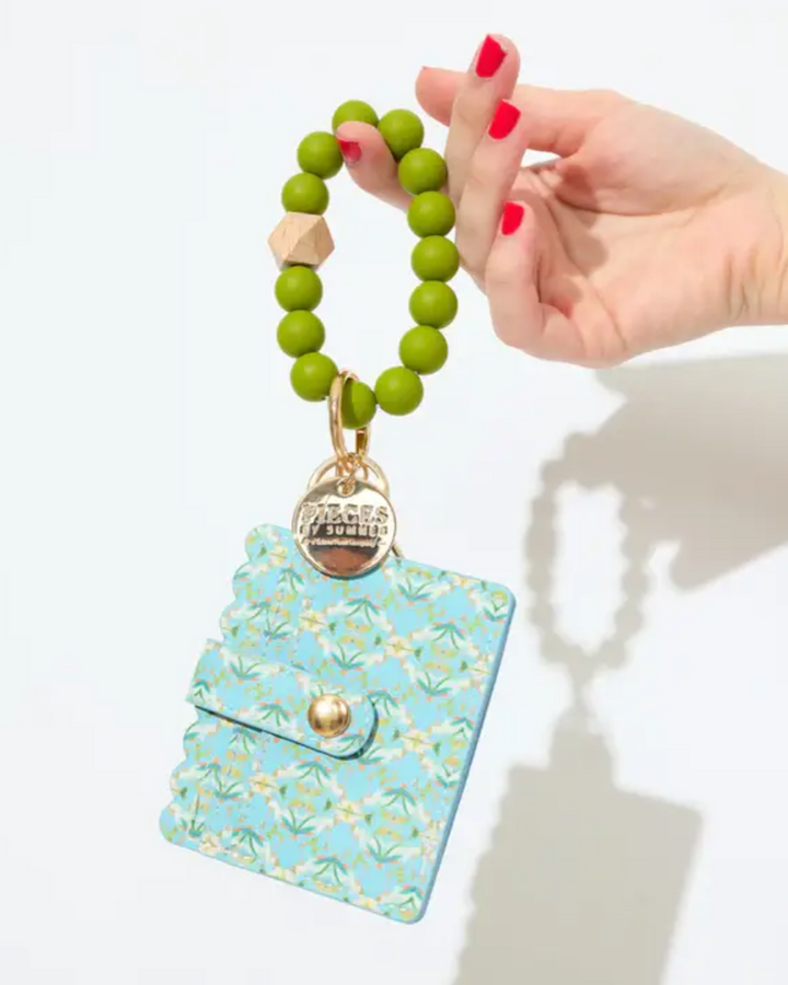 English Garden Blue Keychain Wristlet Wallet