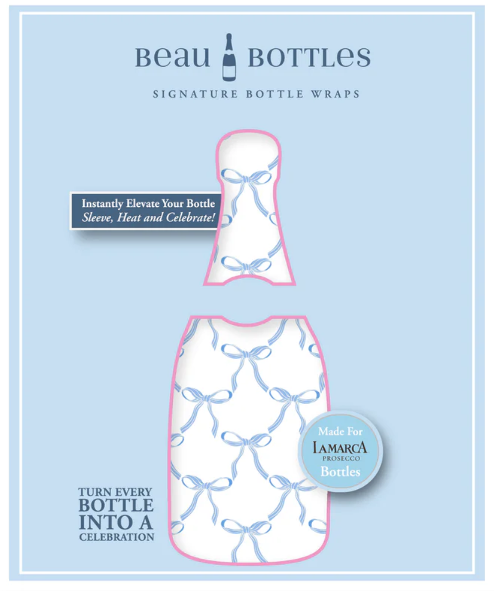 Grandmilleenial Blue Bows Bottle Wrap, La Marca Edition