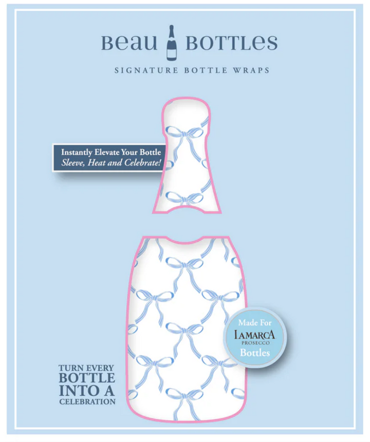 Grandmilleenial Blue Bows Bottle Wrap, La Marca Edition