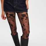 Flocked Floral Tight, Black Combo