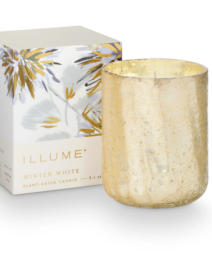Winter White Small Boxed Crackle Glass Candle