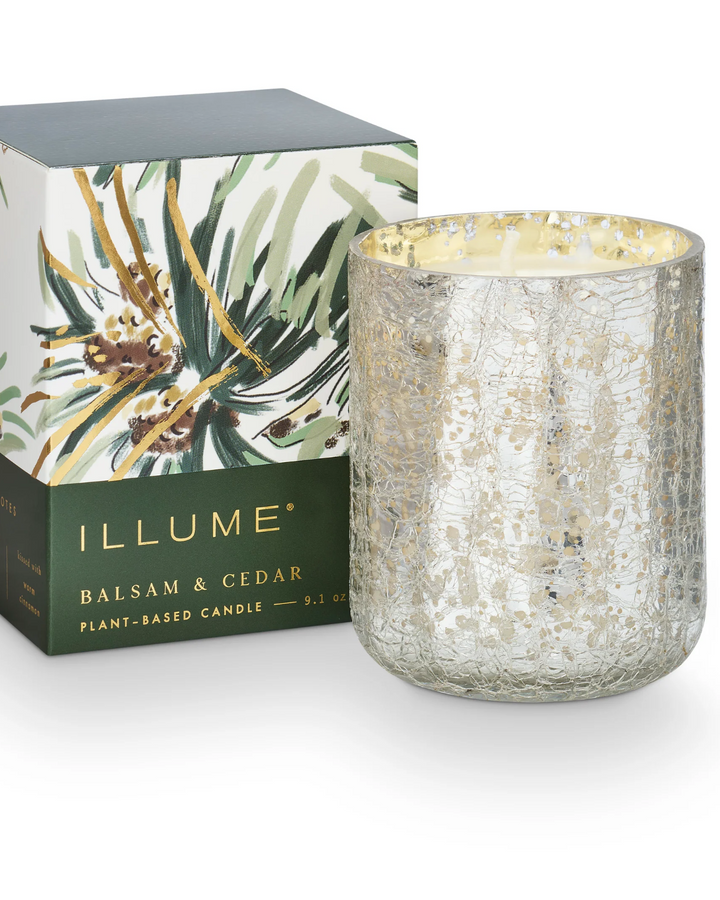 Balsam & Cedar Small Boxed Crackle Glass Candle