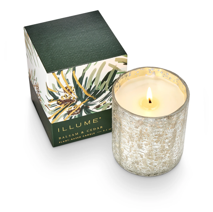 Balsam & Cedar Small Boxed Crackle Glass Candle