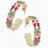 Gift Wrap Enamel Present Hoop Earrings, Pink/Green/Red