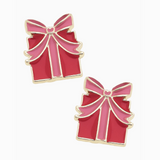 Gift Wrapped Enamel Stud Earrings, Red/Pink