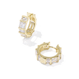Jamie Huggie Earrings, Gold White CZ