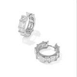 Jamie Huggie Earrings, Silver Metal White CZ