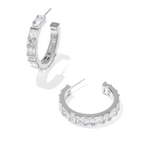 Jamie Hoop Earring, Silver White CZ