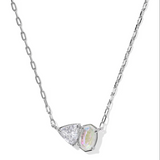 Tatum Stone Short Pendant Necklace, Silver/White CZ Mix