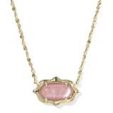 Elisa Scallop Frame Gold Short Pendant Necklace, Light Pink Iridescent Abalone