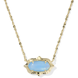 Elisa Scallop Frame Gold Short Pendant Necklace, Sky Blue Iridescent Abalone