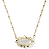 Elisa Scallop Frame Gold Short Pendant Necklace, Natural Mother of Pearl Iridescent Abalone