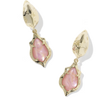 Adriana Scallop Frame Gold Huggie Hoop Earrings, Light Pink Iridescent Abalone