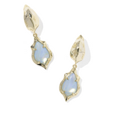 Adriana Scallop Frame Gold Huggie Hoop Earrings, Sky Blue Iridescent Abalone
