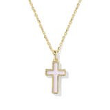 Cross Gold Pendant Necklace, Blush Pink
