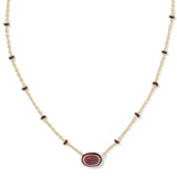 Mini Elisa Short Pendant Necklace, Gold Maroon Magnesite