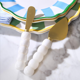 White Beaded Cheese Knives, Set of 3
