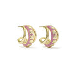 Jane Huggie Gold Earrings, Pink Enamel