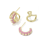 Jane Huggie Gold Earrings, Pink Enamel