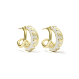 Jane Huggie Gold Earrings, White Enamel