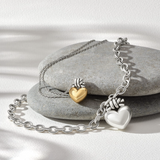 Interlok Love Knot Heart Necklace, Silver