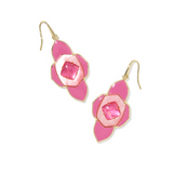 Abbie Medallion Gold Drop Earrings, Hot Pink Mix
