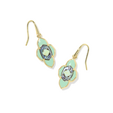 Abbie Medallion Gold Small Drop Earrings, Abalone Sea Green Mix
