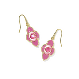 Abbie Medallion Gold Small Drop Earrings, Hot Pink Mix