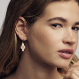Abbie Medallion Gold Small Drop Earrings, Pink Mix