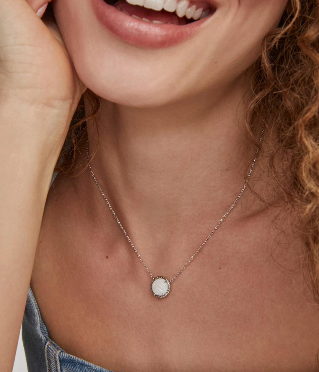 Volleyball Silver Short Pendant Necklace in White Mother-of-Pearl