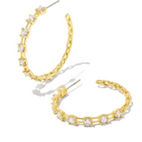 Lexi Gold Hoop Earrings, White Crystal
