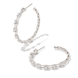 Lexi Silver Hoop Earrings, White Crystal