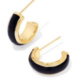 Ainsley Gold Huggie Earrings, Black Enamel