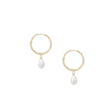 Adorned Pearl Drop Huggie Earrings, Gold
