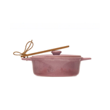 Stoneware Brie Baker with Bamboo Spreader, Pink