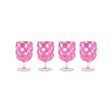 Pink Check Acrylic Water Goblets, Set of 4
