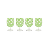 Green Check Acrylic Water Goblets, Set of 4