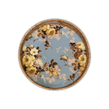 Wild Rose Slate Enamel & Rattan Round Tray