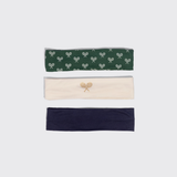 Recycled Fabric Active Headbands 3pc Set, Cream, Court Green & Navy Blue