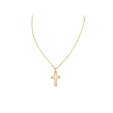 Cross Gold Pendant Necklace, White Lab Grown Opal