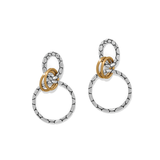 Pebble Link Two Tone Post Drop Earrings