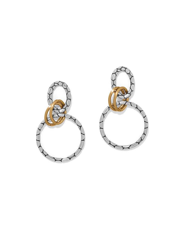 Pebble Link Two Tone Post Drop Earrings