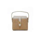 Leather & Rattan Top Handle Bag, Ivory