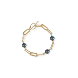 She's Spicy Pearl Chain Link Bracelet, Black Pearl