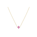 16" Necklace Gold Signature Cross Small, Bright Pink